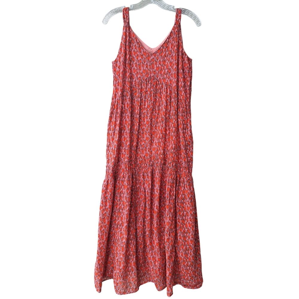 Joie Tiered Tank Maxi Cottage Dress 100% Cotton Made in India Red-Pink Fits M
